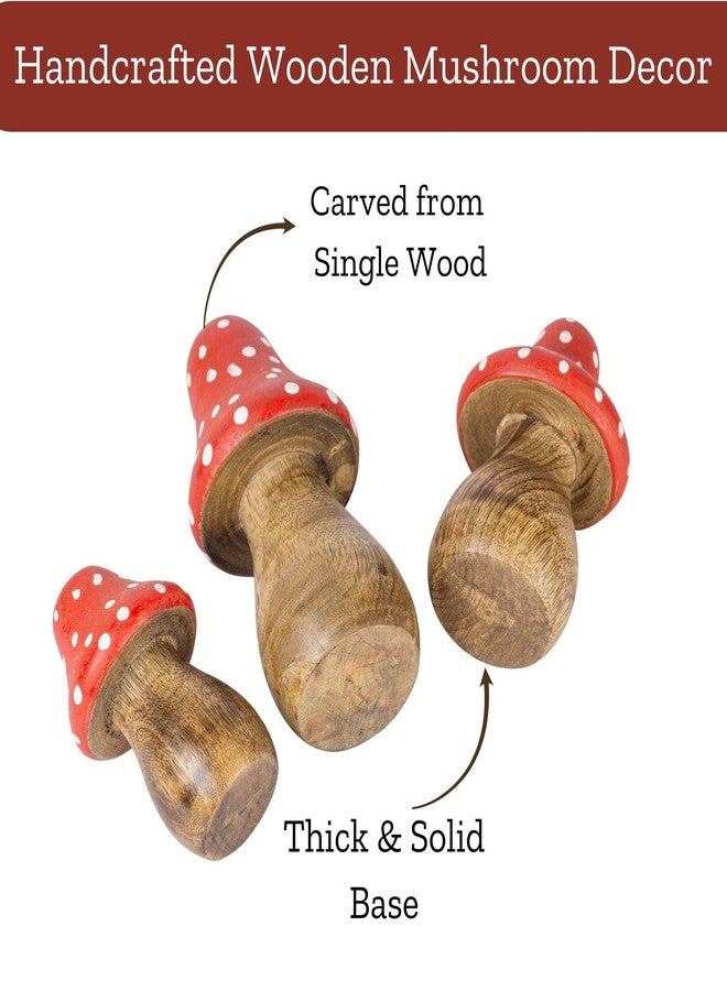 Mie Creations Wooden Mushroom Decor Figurines Set of 3, Aesthetic Mushroom Decor for Outdoor Garden Yard, Table Centerpieces, Home Shelf, Office Desk, Wood Decorative Christmas Sculptures- Red Dotted - Image 5
